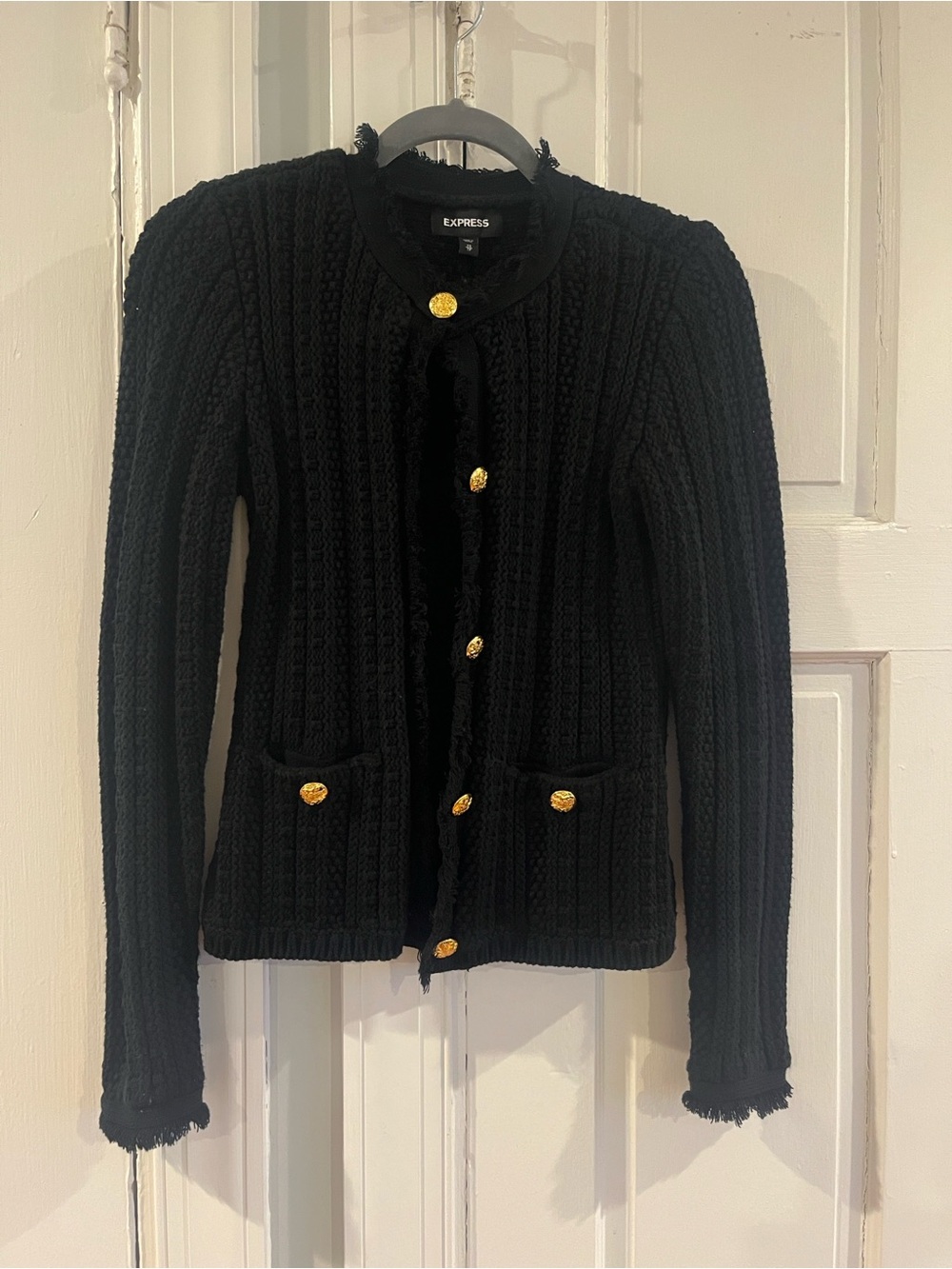 Express Black Knit Cardigan with Gold Buttons